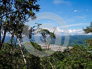 River bank in Peru with gold mining