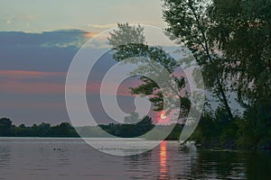 River bank at sunset in spring