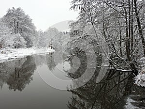 River and beautiful snowy trees, Lithuania