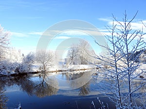 River and beautiful snowy trees, Lithuania