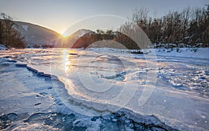 River Bela completely frozen during extreme cold photo