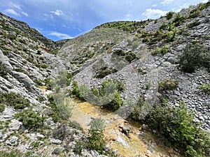 The river Bijela voda or Bijeli Stream in a rugged canyon at the foot of the Przun hill, Karin Gornji - Croatia