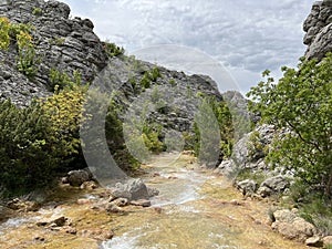 The river Bijela voda or Bijeli Stream in a rugged canyon at the foot of the Przun hill, Karin Gornji - Croatia