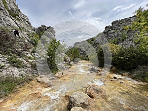 The river Bijela voda or Bijeli Stream in a rugged canyon at the foot of the Przun hill, Karin Gornji - Croatia