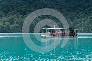 River boat at Plitvice Lakes National Park, Croatia. Transfering Tourists