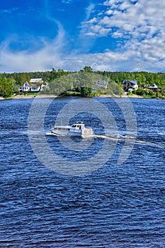 The river boat transports people to the other side