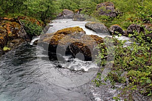 River Bondhuselva flowing out of lake Bondhus in Folgefonna national park, Hordaland county, Norway