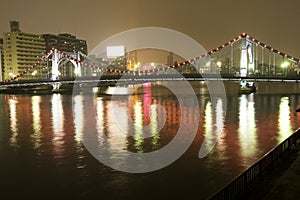 River and bridge at night