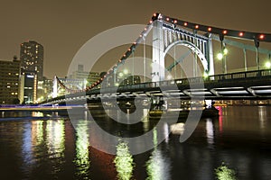 River and bridge at night