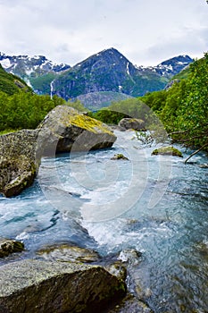 River from Briksdalsbreen Briksdal glacier. Jostedalsbreen National Park. Norway