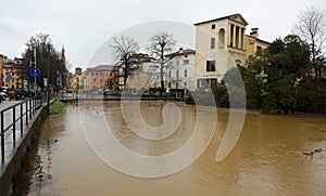 river called FIUME RETRONE in Vicenza City in northern Italy during flood