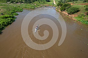 River Canoe Race Mens Doubles Overhead Landscape