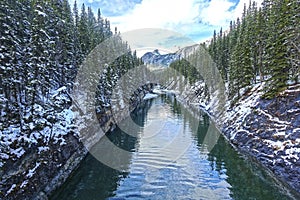 River Canyon Steep Banks Clear Water Pine Tree Forest Canada Rocky Mountains Banff National Park