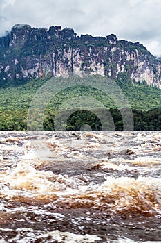 River Carrao and tepui table mountain Auyan