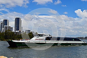 The River Cat ferry cruises on the Parramatta River