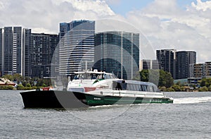 The River Cat ferry cruises on the Parramatta River