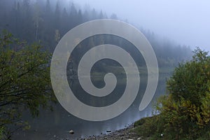 The river Chusovaya in rainy autumn weather