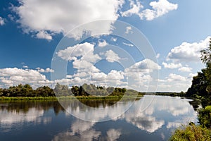 River with clouds reflection