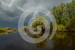 On the river on a cloudy spring day