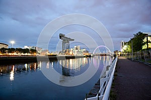 River Clyde, Glasgow, Scotland, UK, September 2013, the historic Finneston Crane and Clyde Arc Bridge