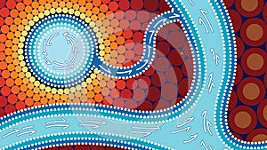 River, Connection concept, Aboriginal art vector background with river,
