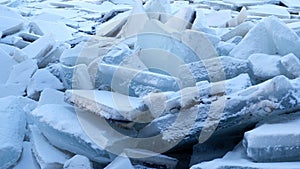 River covered with piles of ice smithereens photo