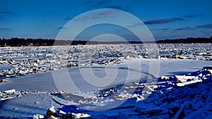 River covered with piles of ice smithereens photo