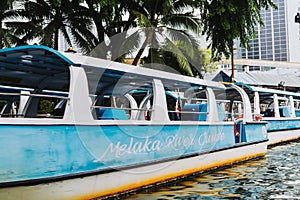 River cruise boats at the Malacca river, UNESCO World Heritage Site, Melaka State, Malaysia,