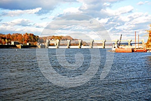 River dam with locks