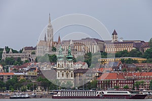 River Danube embankment, Matthias Church and Fisherman Bastion.Budapest, Hungary