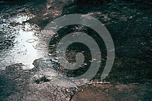 The River on the day of rain drizzle Soft sunlight reflected in the water surface