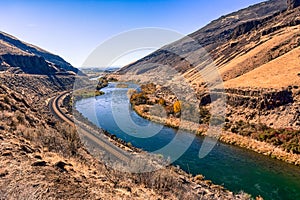 River in desert hills area