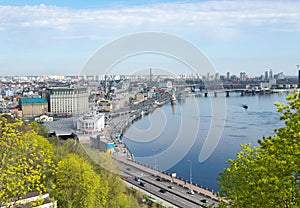 River Dnipro and Podil district Kyiv Ukraine springtime photo