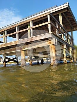 River dock water beach beautiful blue sky