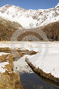 The river Duino flowing in the Preda Rossa Valley, Italy. Vertical shot