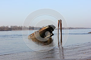 River Elbe with ancient ship wreck