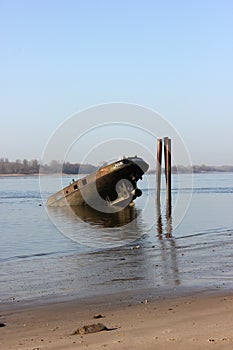 River Elbe with ancient ship wreck