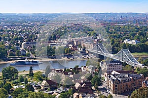 The river Elbe and the bridge `Blaues Wunder` in Dresden