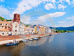 River embankment in the city of Bosa with colorful, typical Italian houses. province of Oristano, Sardinia, Italy. photo