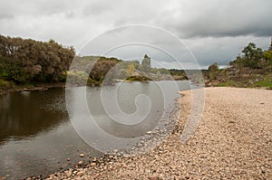 River Erges, affluent of the Tejo River in Portugal, with historically low water levels