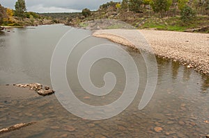 River Erges, affluent of the Tejo River in Portugal, with historically low water levels