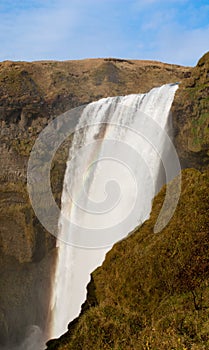 River fall in skogafoss waterfall and rainbow