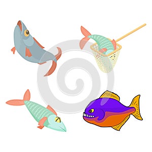 River fish icon set, cartoon style