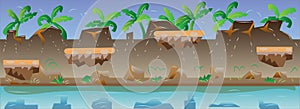 River with floating rocks Game Background Vector Illustration