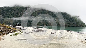 River Flooding Spills onto Road Near Briksdal Valley, Norway