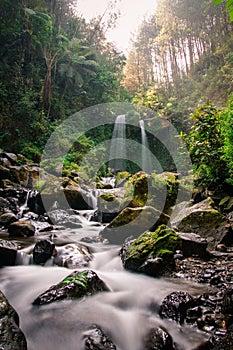 River flow of Grenjengan Kembar waterfall, Magelang, Central Java