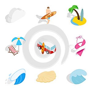 River flow icons set, isometric style