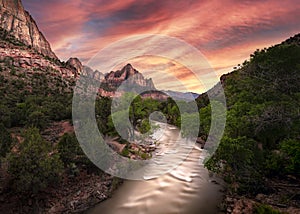 River Flowing Through a Canyon at Sunset