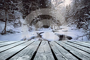 River flowing through a forest in winter