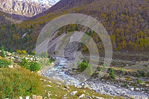 River flowing in a mountain valley. Himachal Pradesh India South Asia Pacific